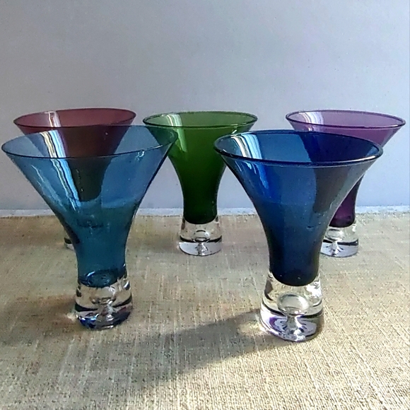 Artland Hand Crafted Cocktail Glasses - Set Of 5 Green  Blue  Purple Beautiful - Picture 1 of 13